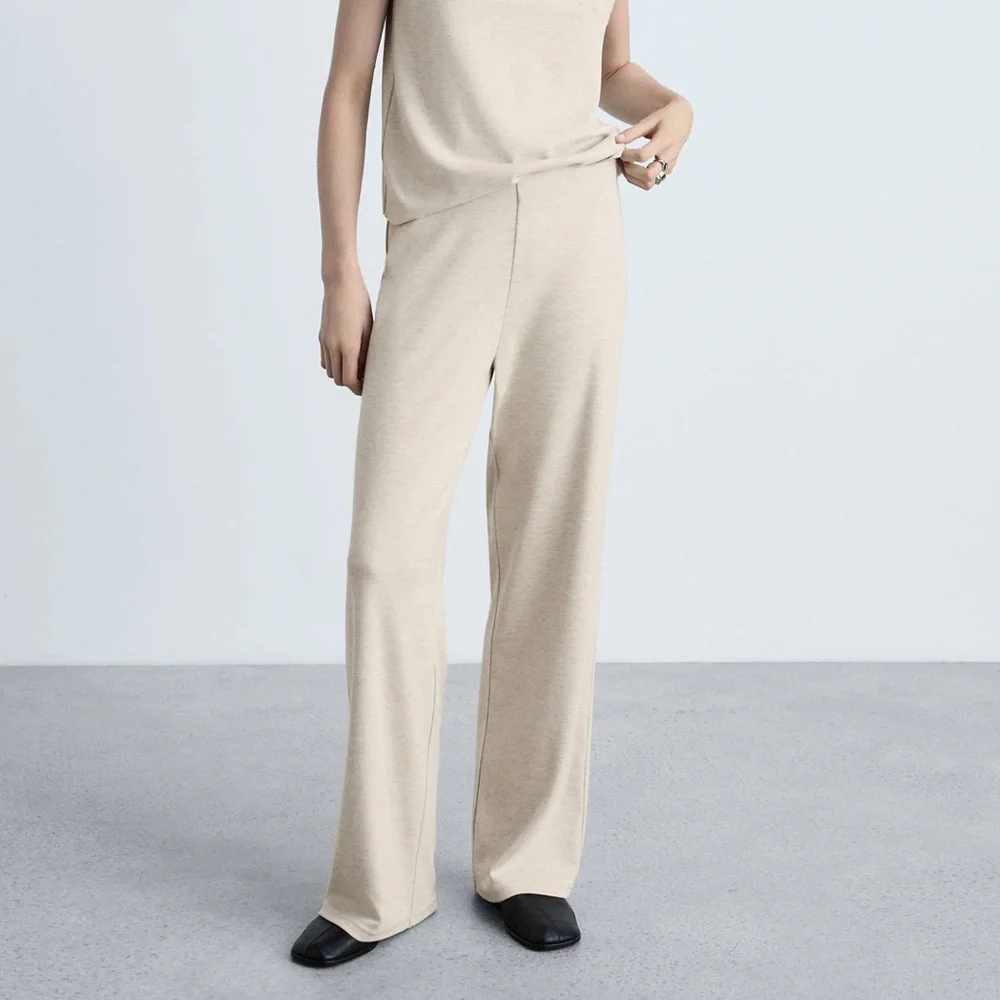 Mango MNG - light beige cream wool blend pants